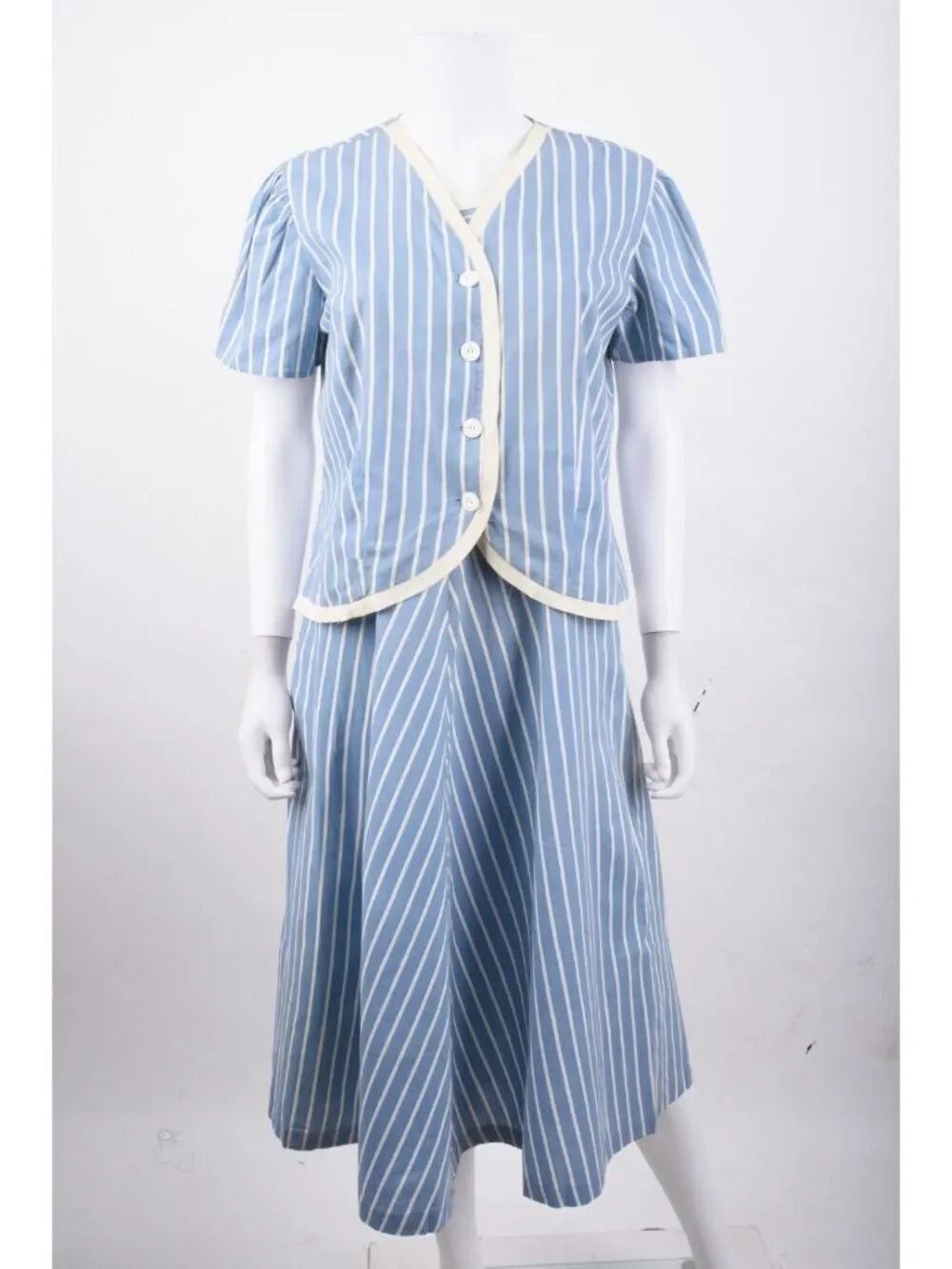 Vintage Palmsy Fashion Womans Sundress + Blazer set Secretary Blue Stripe M L